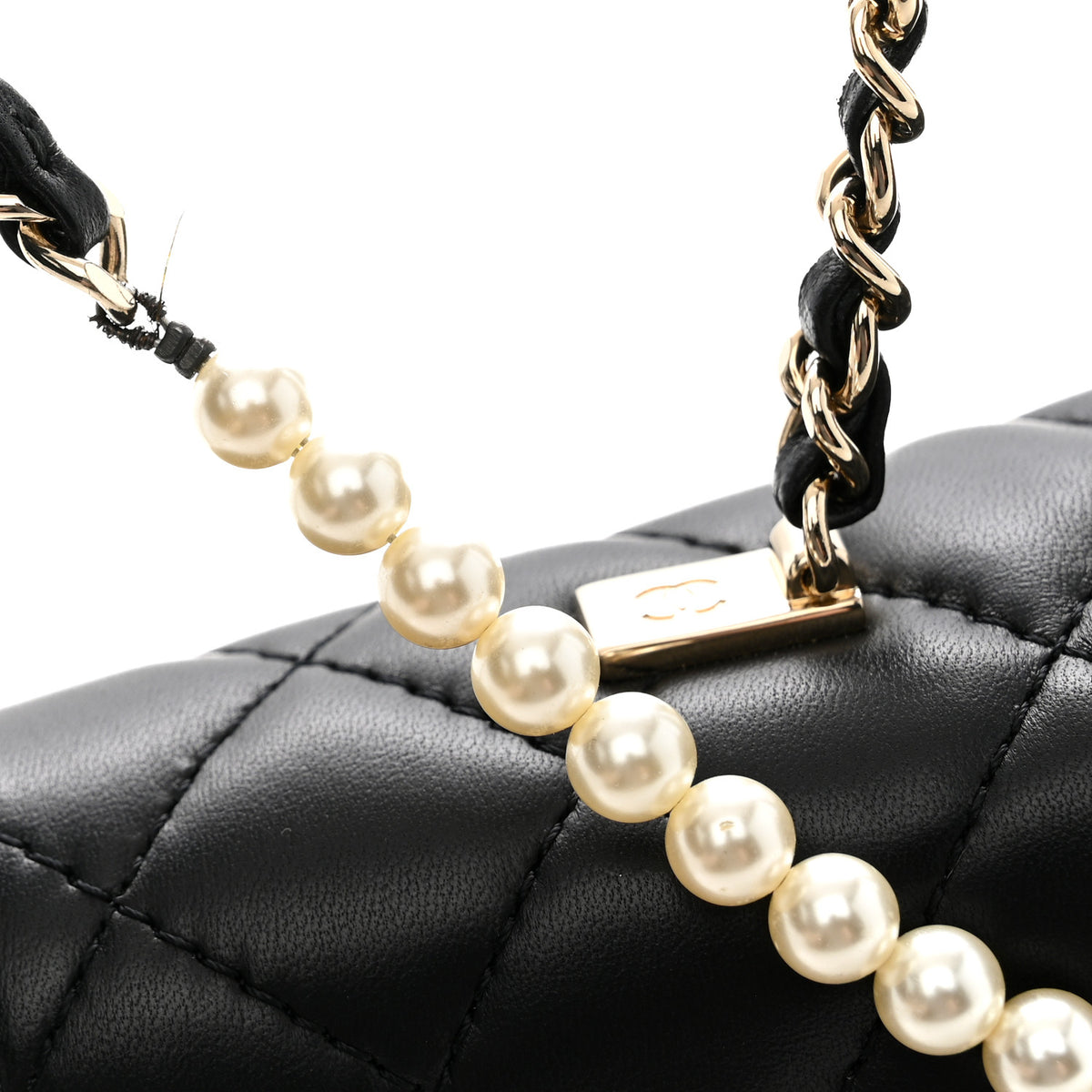 Lambskin Quilted Fantasy Pearl Flap Black