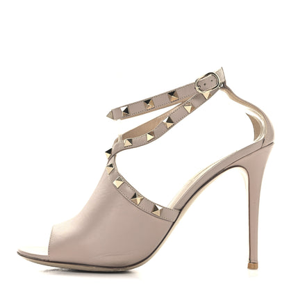 Valentino Garavani Nappa Rockstud Peep Toe Ankle Strap 105mm Sandals 39 Poudre 1 of 10