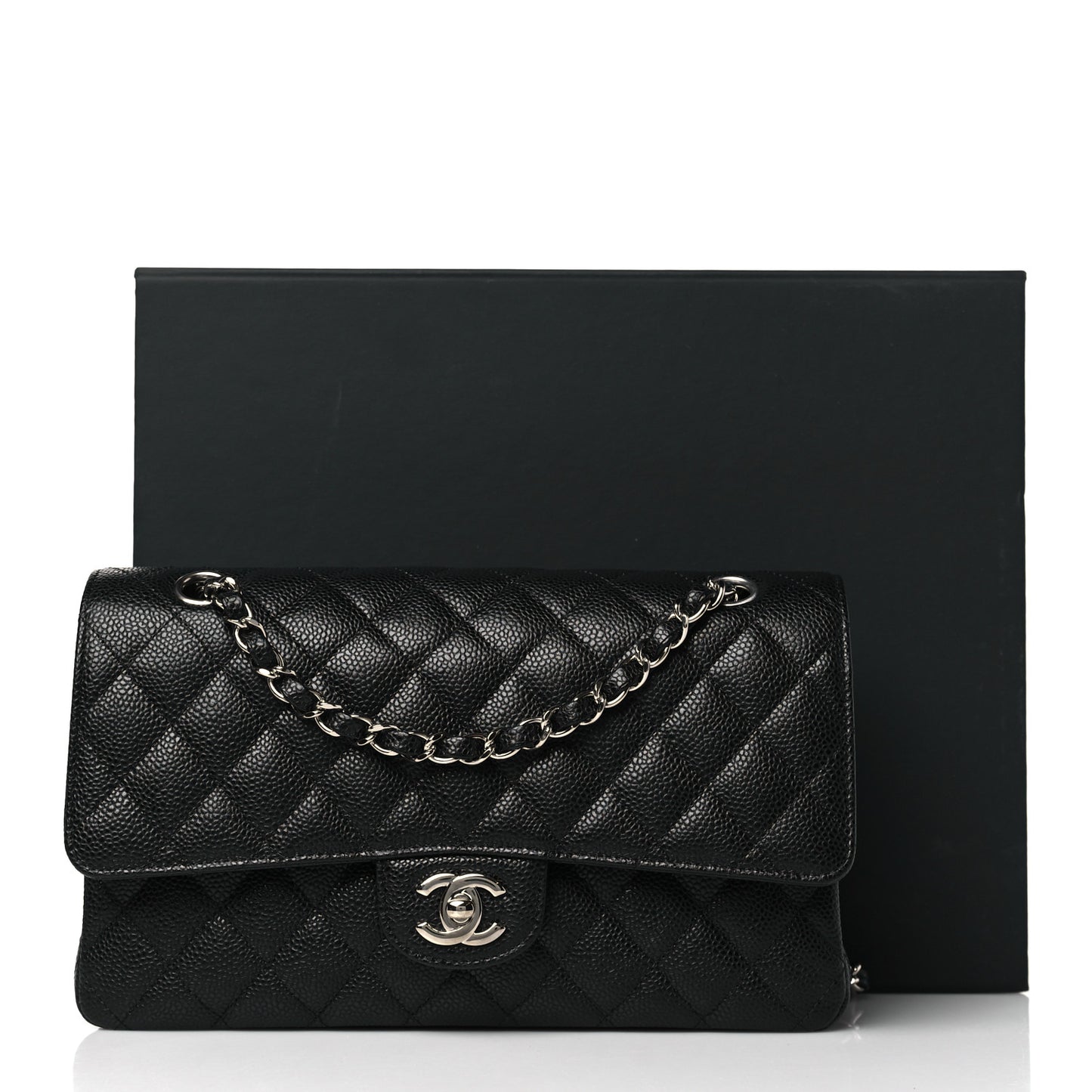 Caviar Quilted Medium Double Flap Black