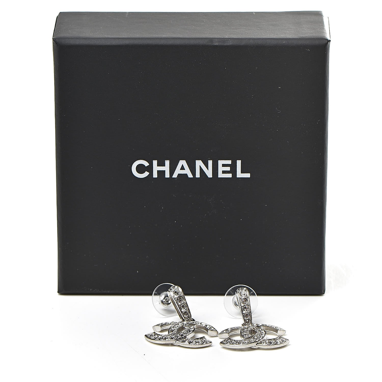 Chanel Crystal Palais Garnier CC Drop Earrings Silver 5 of 5