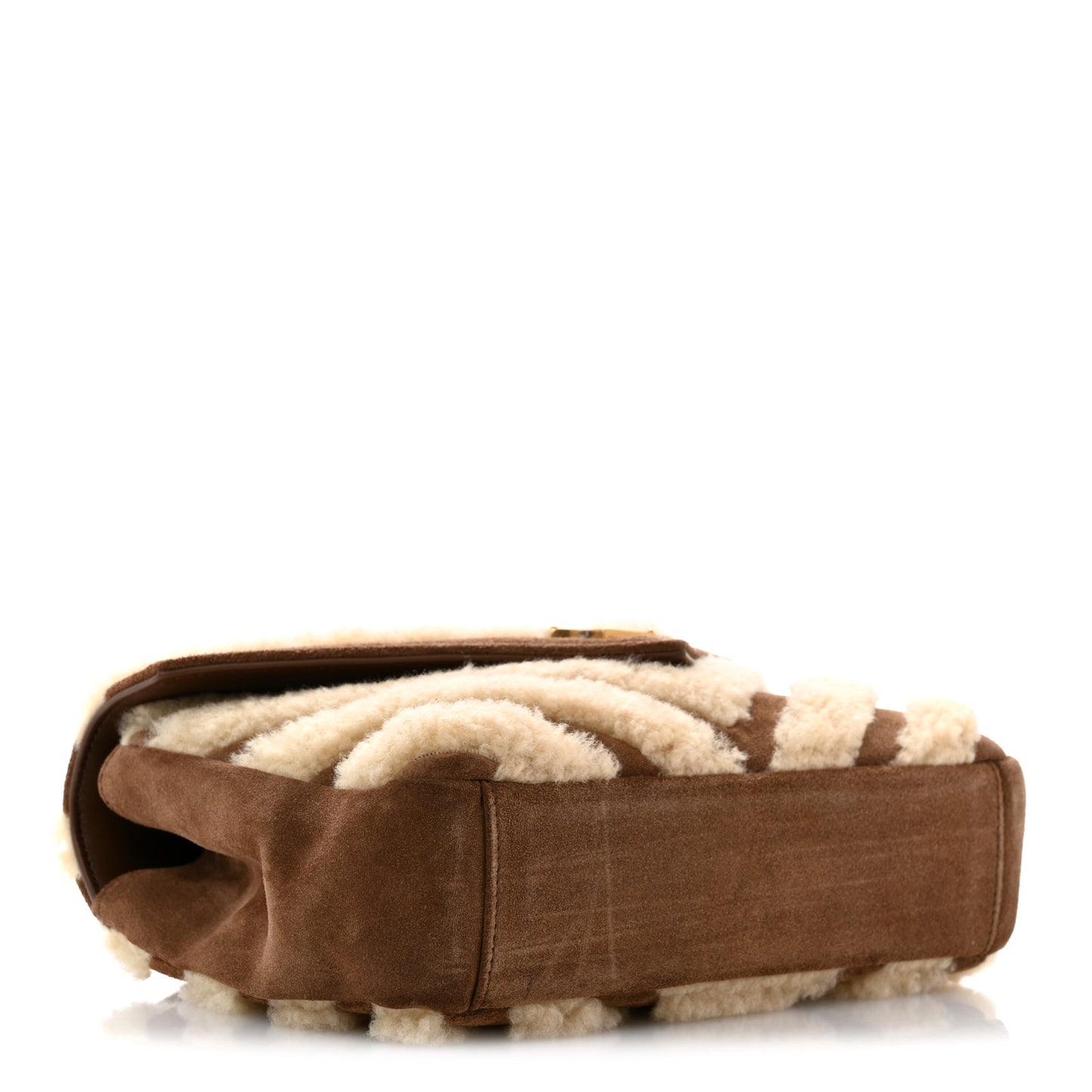 Nubuck Shearling Chevron Monogram Medium College Bag Dark Cigar Natural Beige