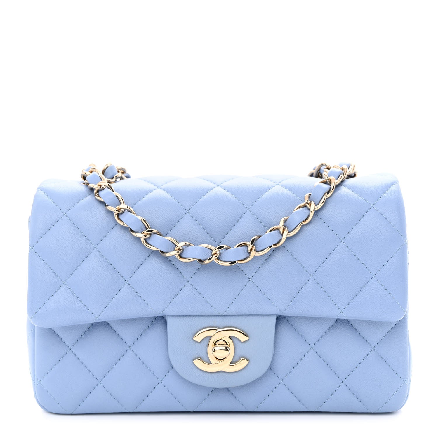 Chanel Lambskin Quilted Mini Rectangular Flap Light Blue 1 of 11