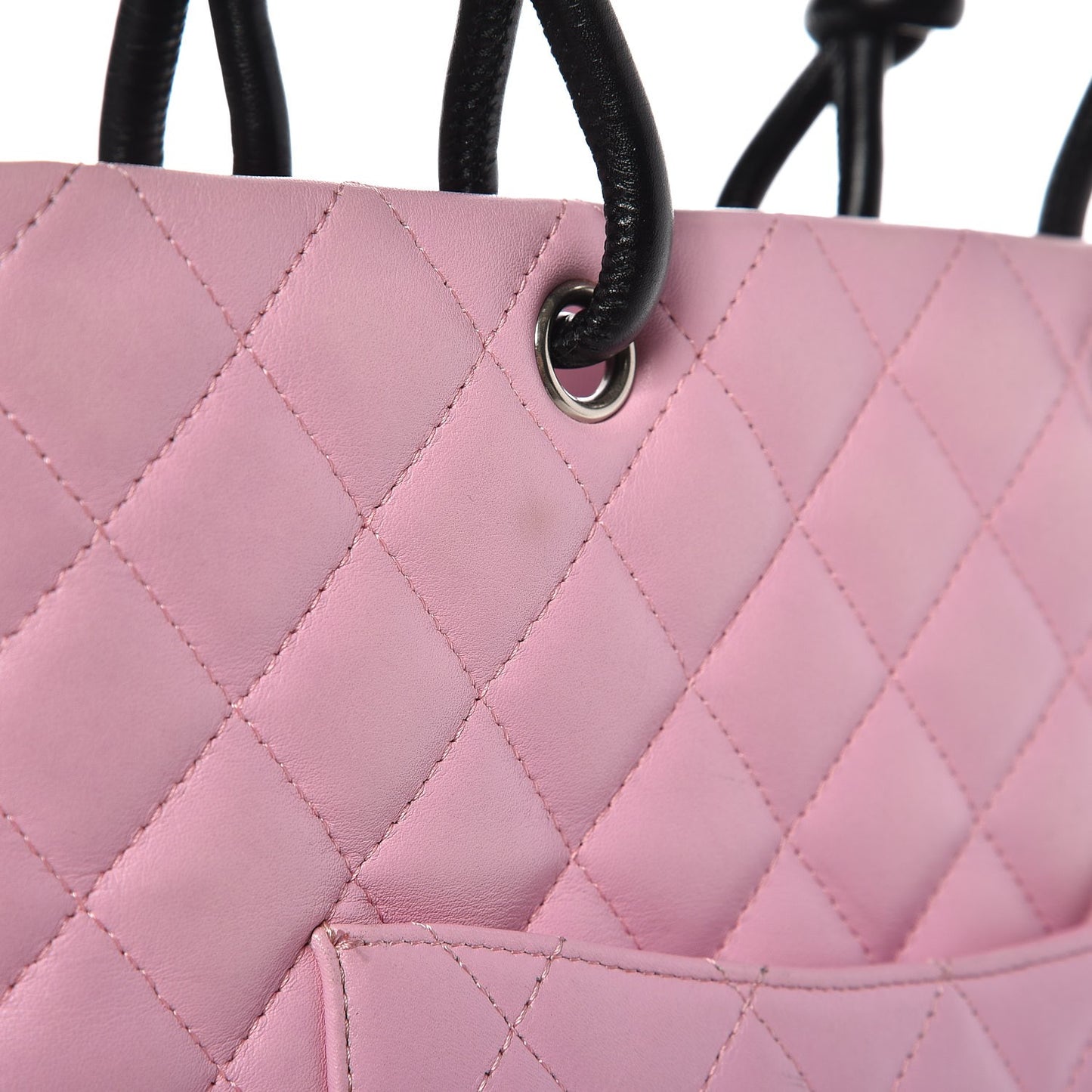 Calfskin Quilted Medium Cambon Tote Pink Black