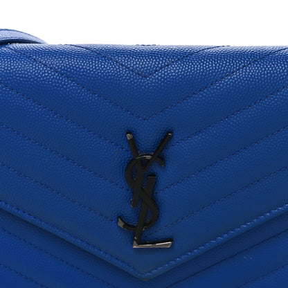 Saint Laurent Grain De Poudre Matelasse Chevron Monogram Envelope Chain Wallet Blue Majorelle 8 of 11