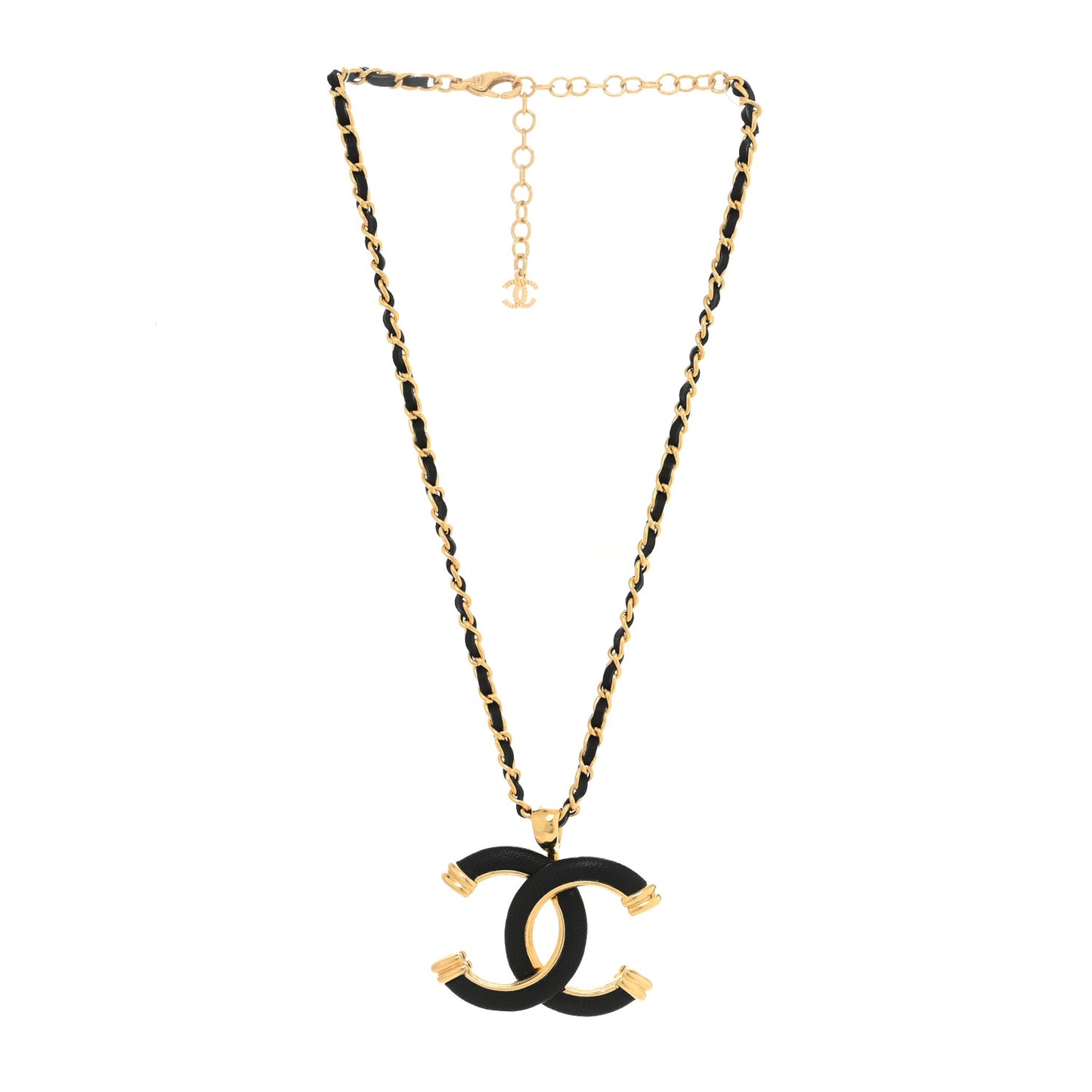 Metal Lambskin Chain CC Necklace Black Gold