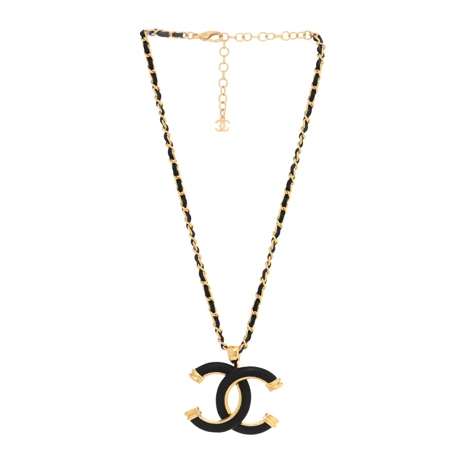 Chanel Metal Lambskin Chain CC Necklace Black Gold 2 of 3