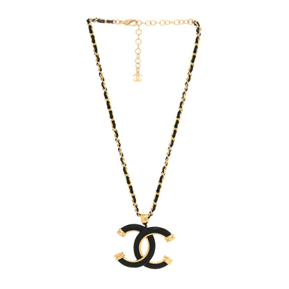 Chanel Metal Lambskin Chain CC Necklace Black Gold 2 of 3