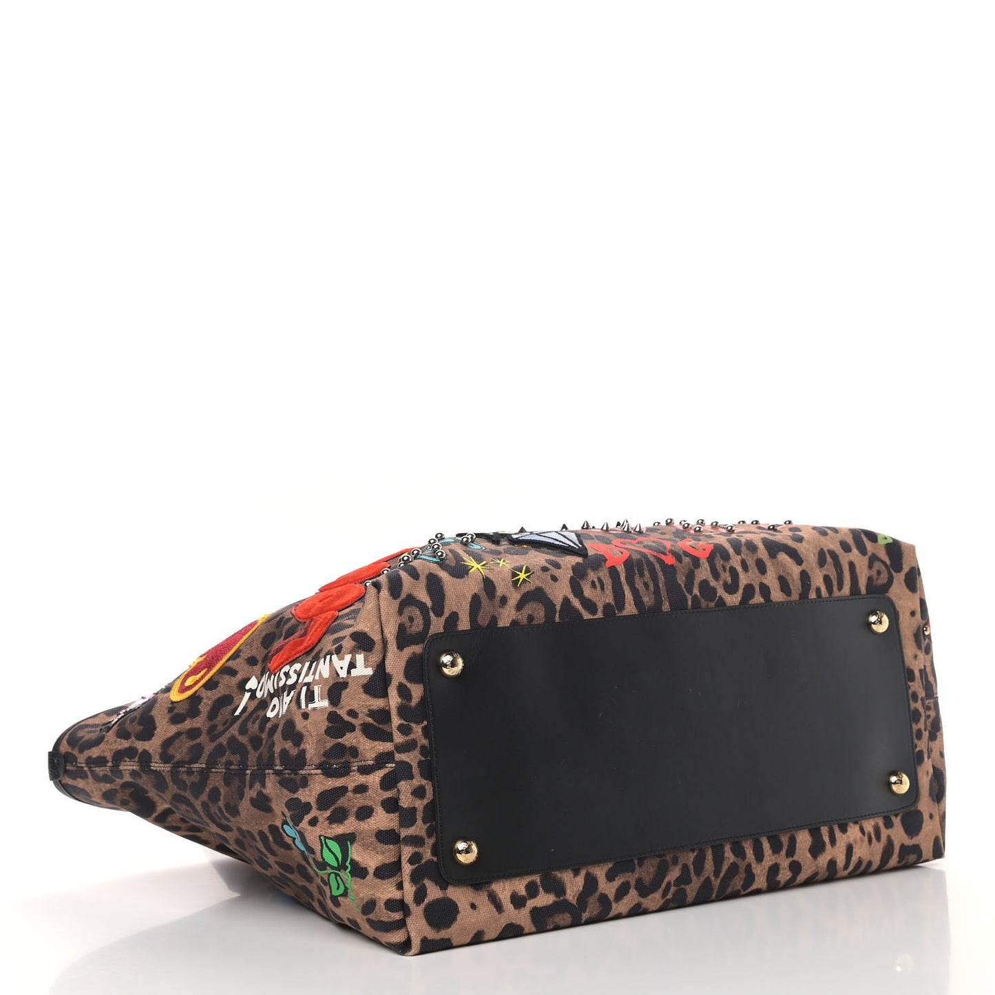 Canvas Leopard Graffiti Print Iguana Amore Tote Black Multicolor