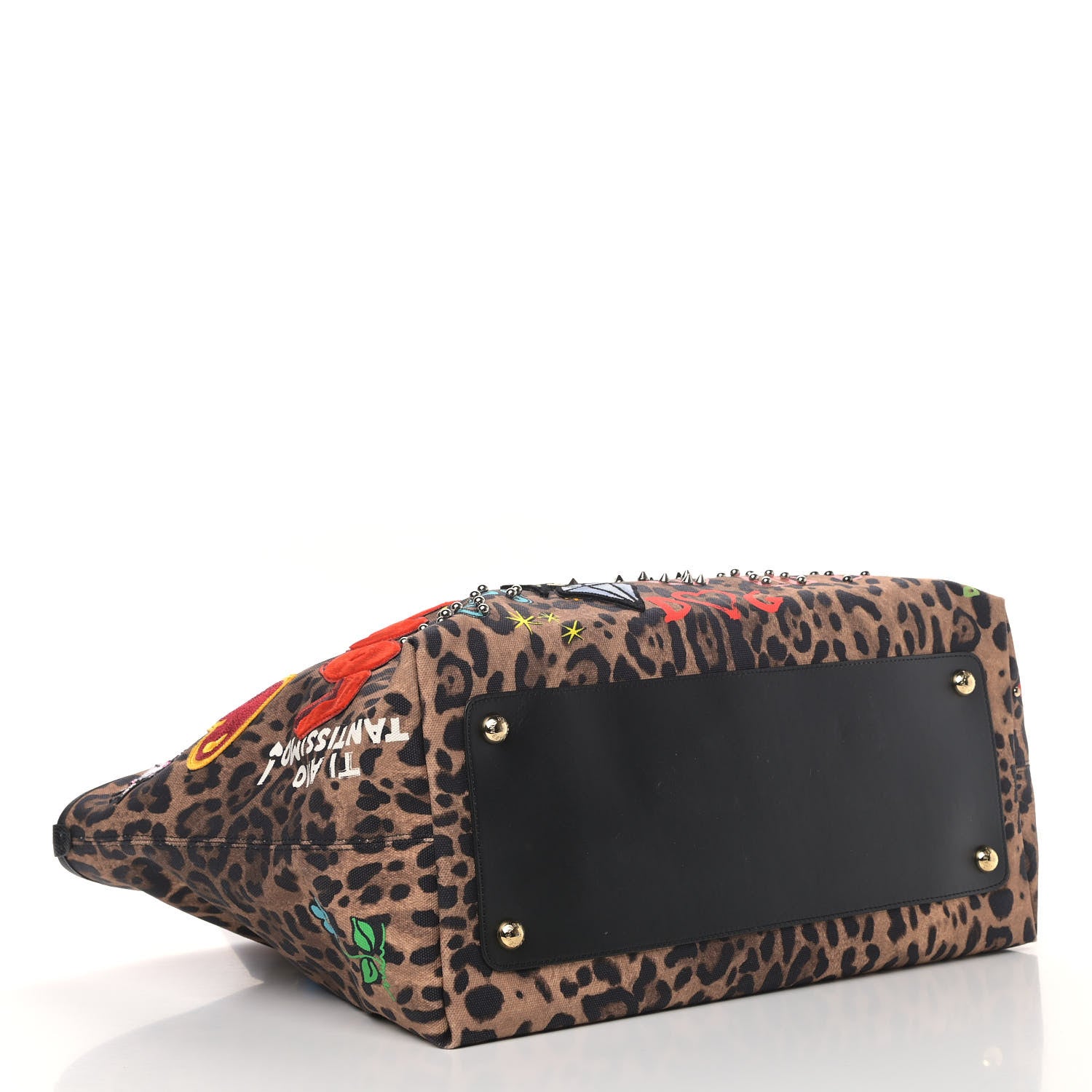 Dolce & Gabbana Canvas Leopard Graffiti Print Iguana Amore Tote Black Multicolor 3 of 4