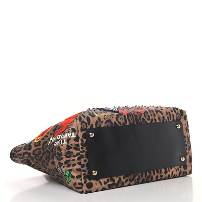 Dolce & Gabbana Canvas Leopard Graffiti Print Iguana Amore Tote Black Multicolor 3 of 4