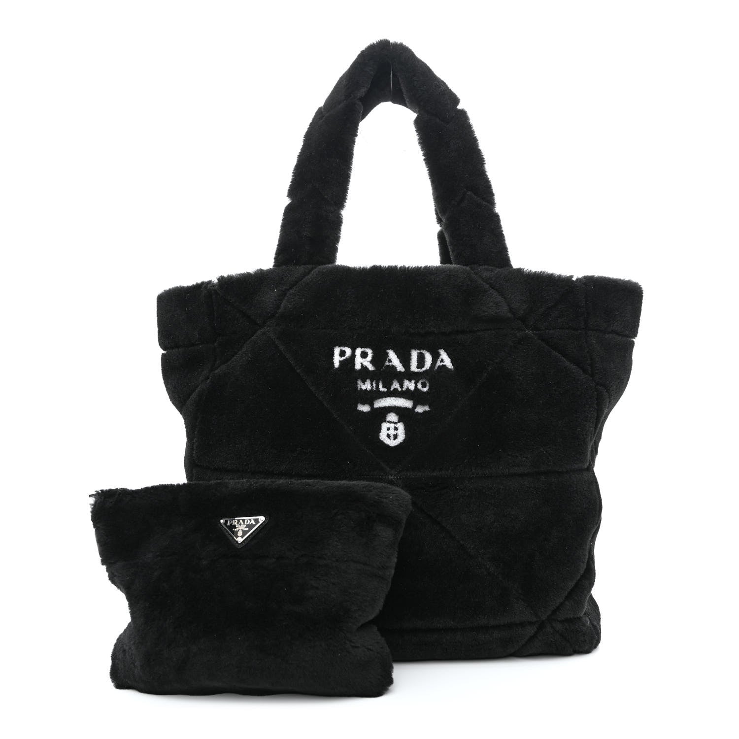 Prada Shearling Monotone Logo Tote Black White 1 of 12
