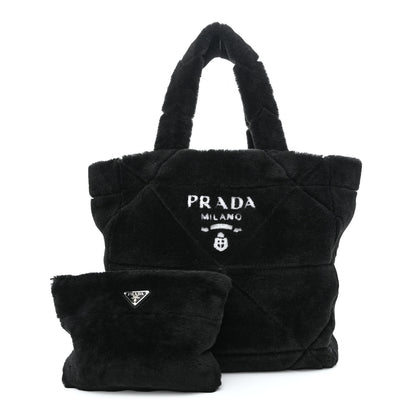 Prada Shearling Monotone Logo Tote Black White 1 of 12