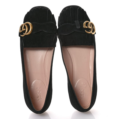 Gucci Kid Scamosciato GG Marmont Fringe Flats 36 Black 2 of 11