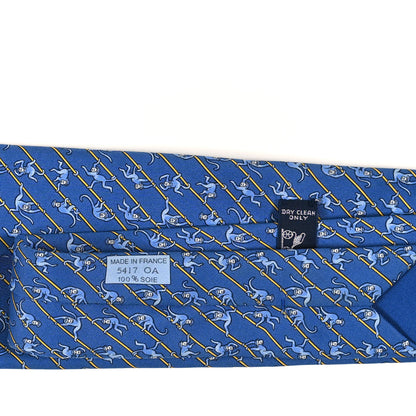Hermes Printed Silk Mens Neck Tie Bleu 3 of 4