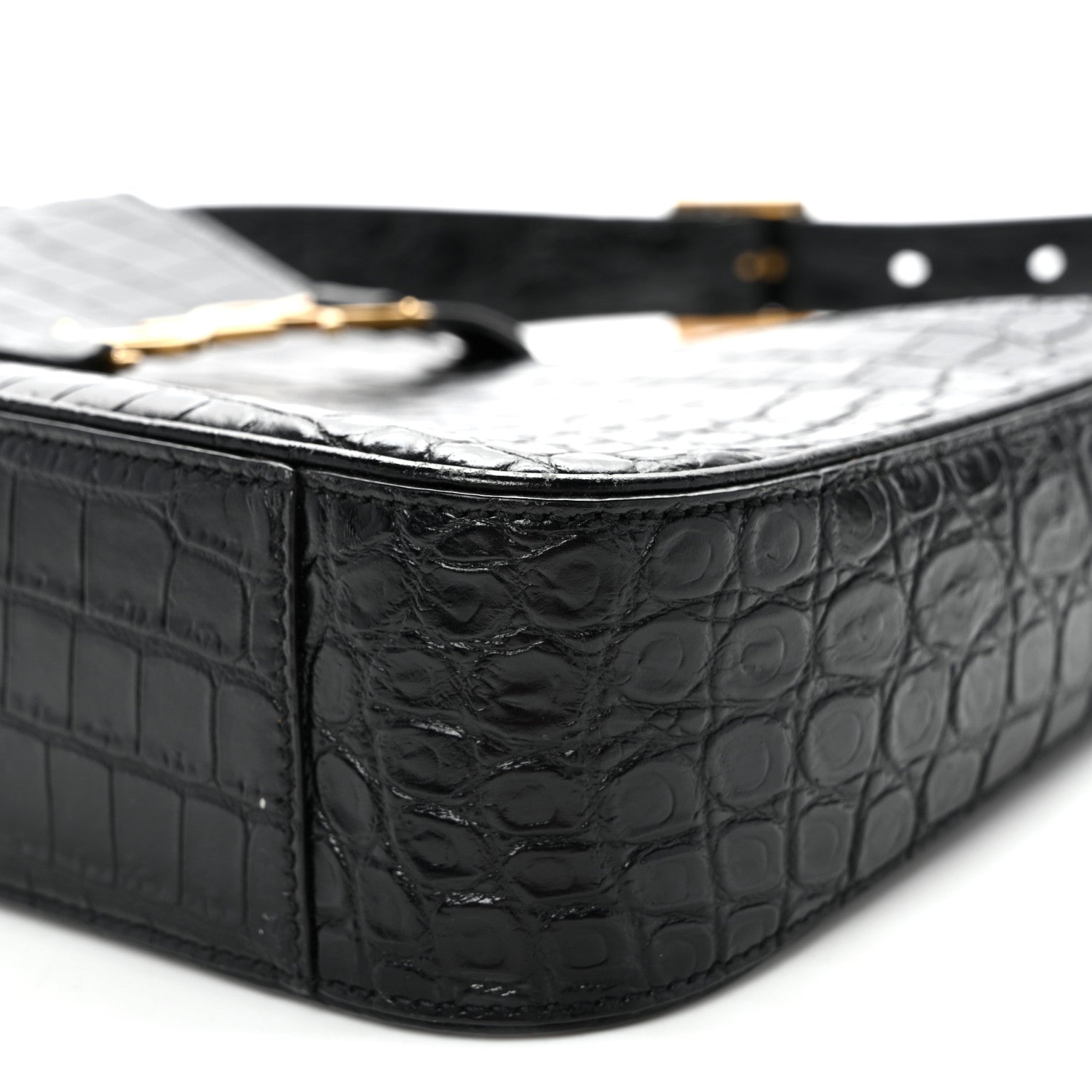 Saint Laurent Calfskin Crocodile Embossed Le 5 A 7 Hobo Black 10 of 11