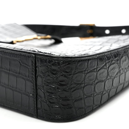 Saint Laurent Calfskin Crocodile Embossed Le 5 A 7 Hobo Black 10 of 11