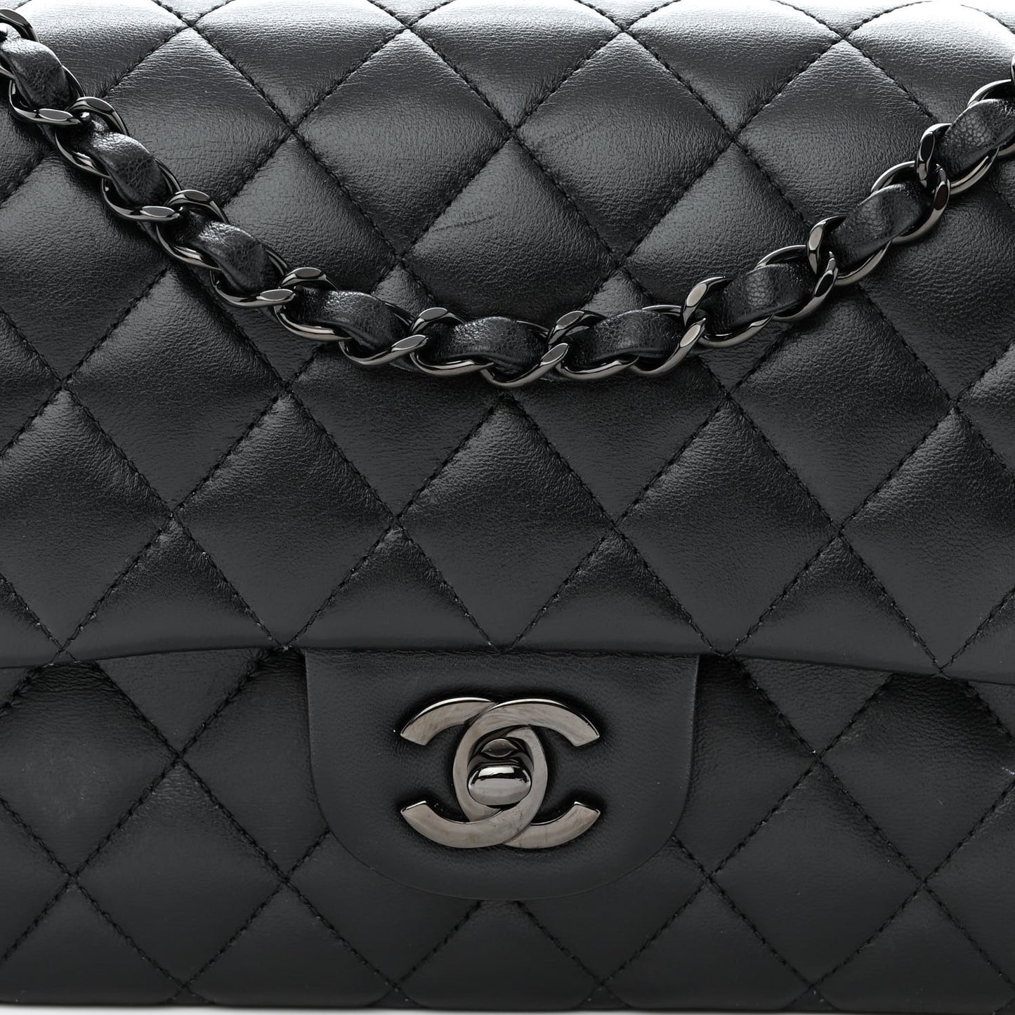 Lambskin Quilted Medium Double Flap So Black