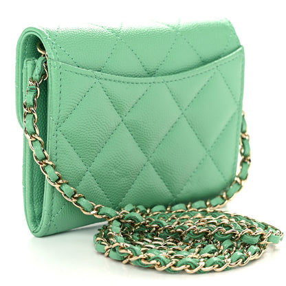 Chanel Caviar Quilted Flap Card Holder On Chain Light Green 3 of 11