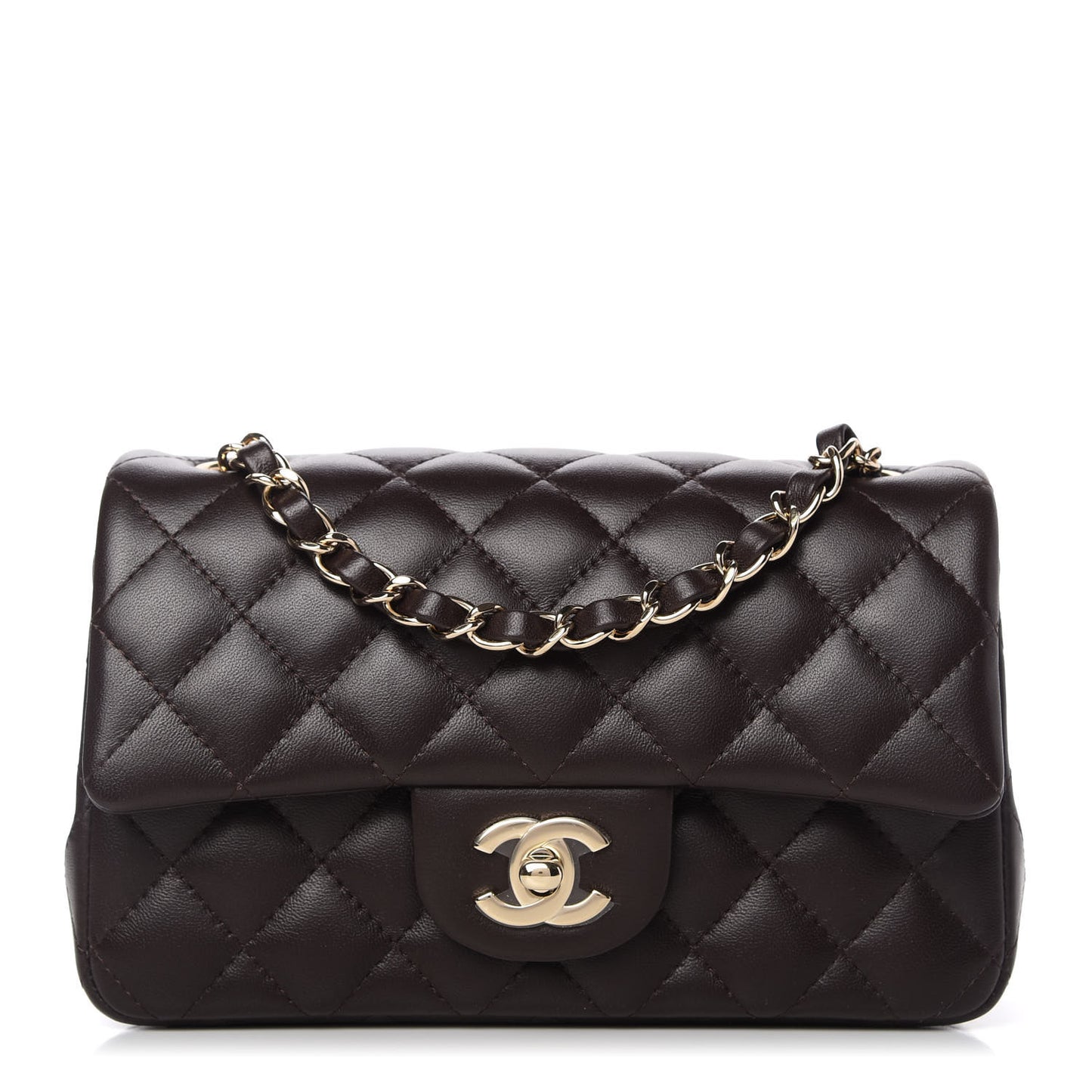 Lambskin Quilted Mini Rectangular Flap Dark Brown