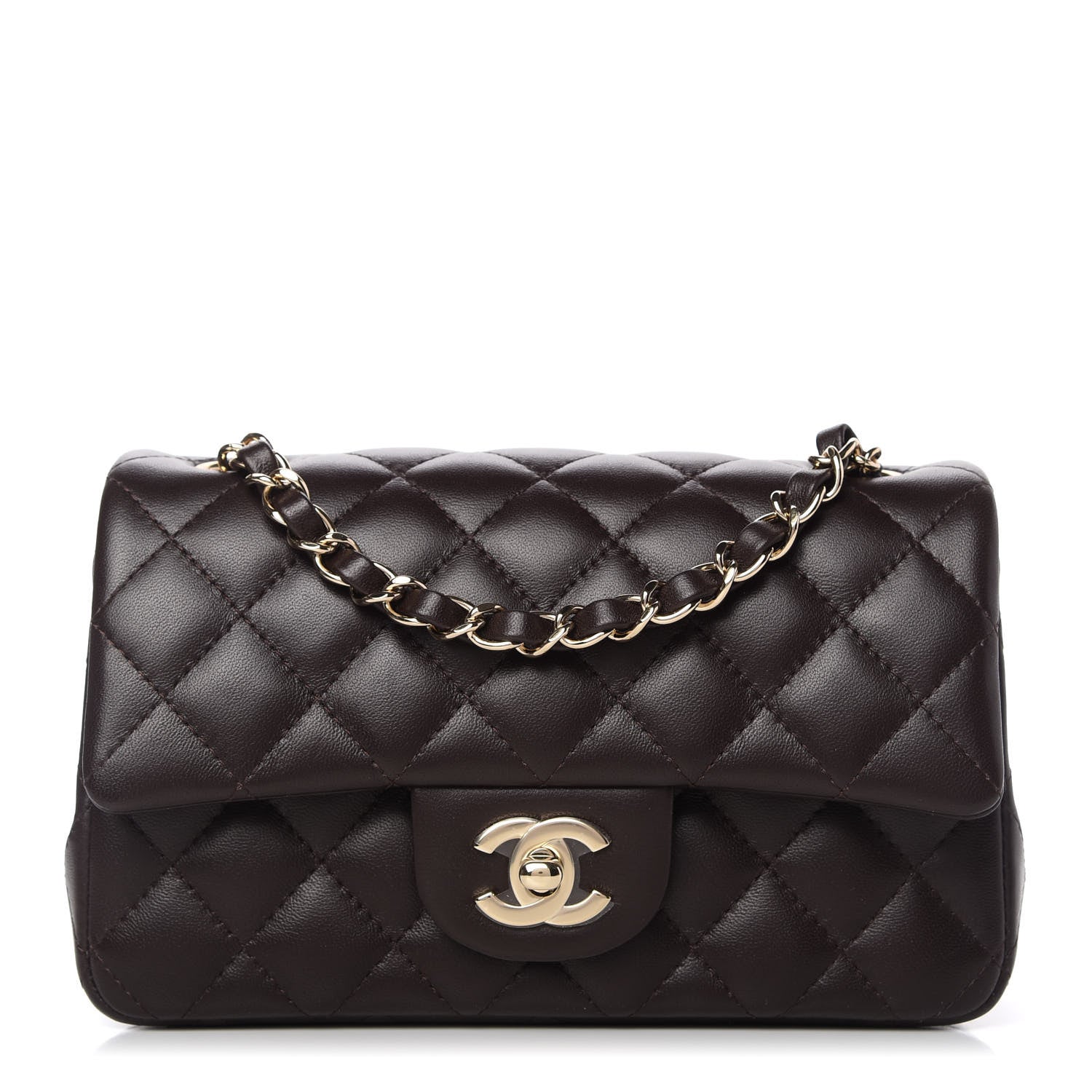 Chanel Lambskin Quilted Mini Rectangular Flap Dark Brown 1 of 11