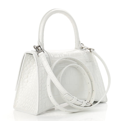 Balenciaga Calfskin Crocodile Embossed Small Hourglass Top Handle Bag White 3 of 13