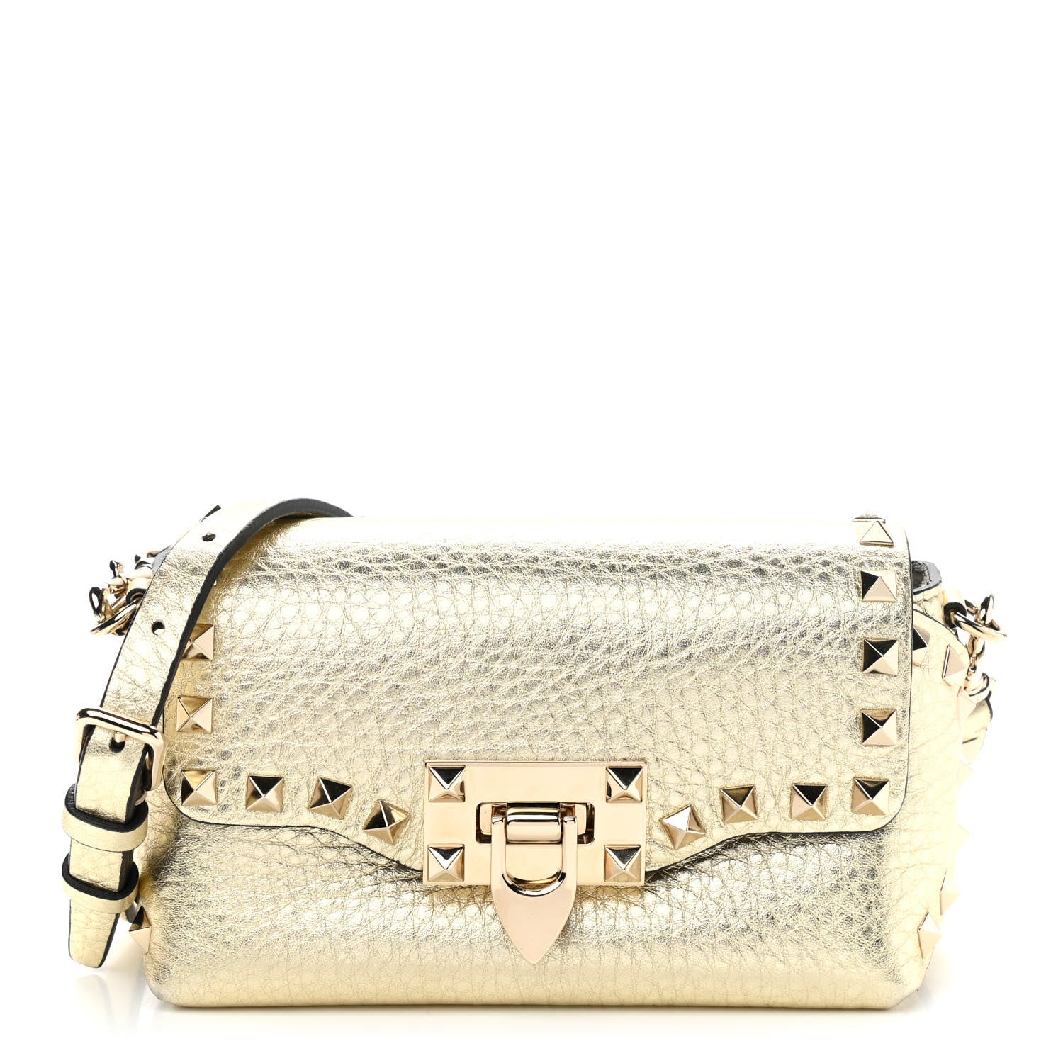 Valentino Garavani Metallic Pebbled Calfskin Mini Rockstud Crossbody Bag Gold 1 of 8