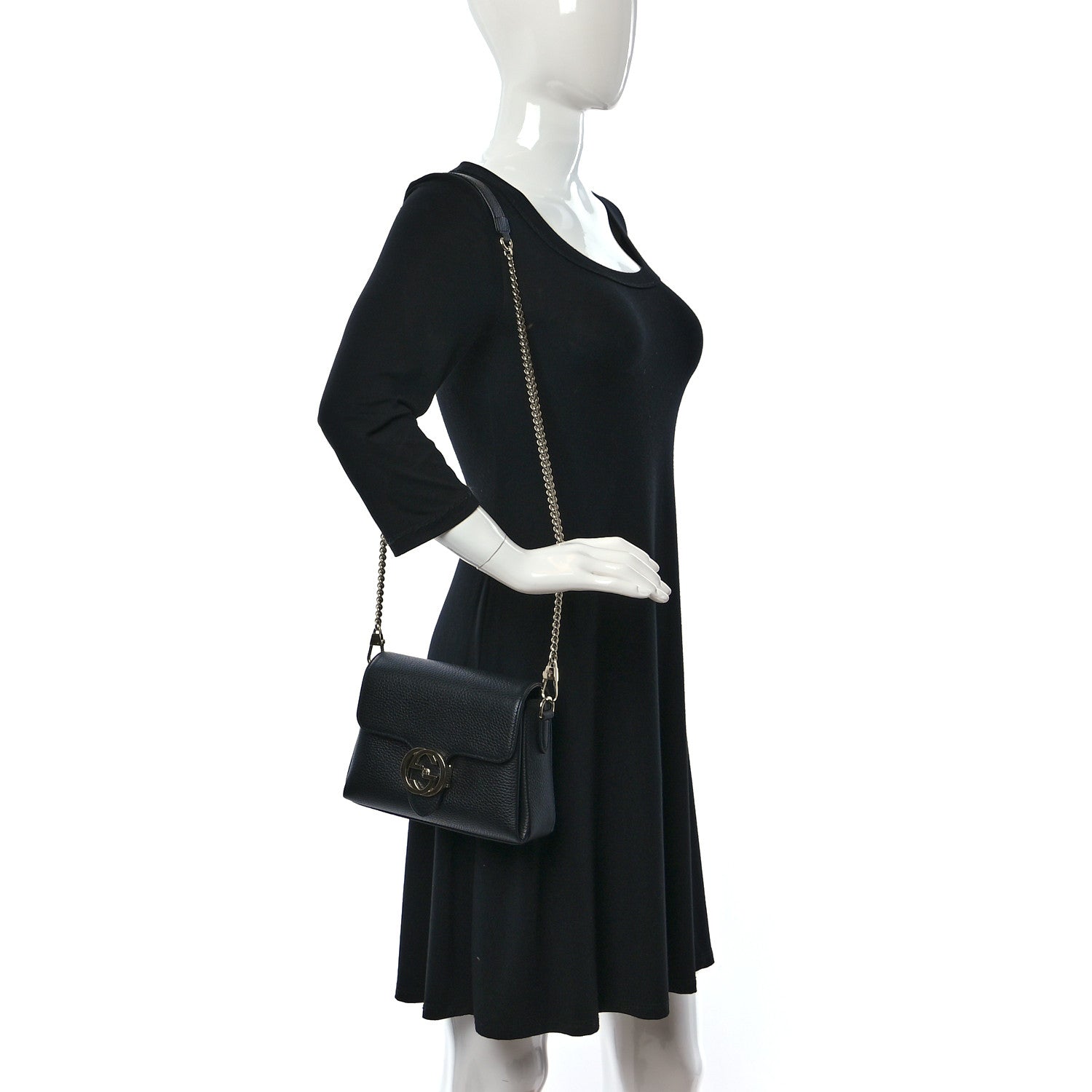 Gucci Dollar Calfskin Interlocking G Crossbody Bag Black 2 of 10