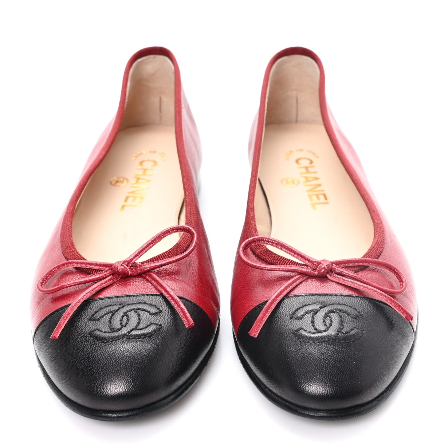Lambskin CC Cap Toe Ballerina Flats 38.5 Red Black