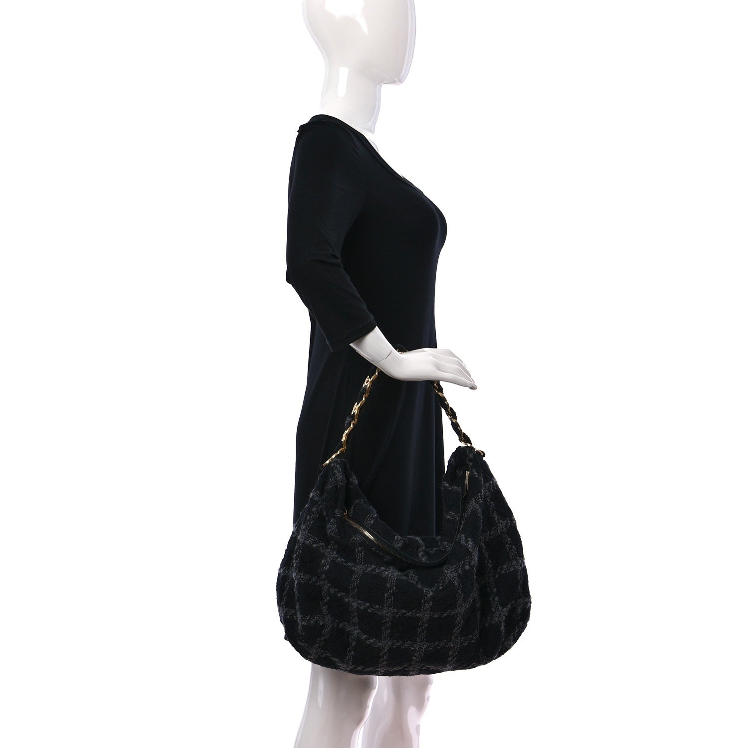 Chanel Tweed Maxi Chain Hobo Black Gray 2 of 9