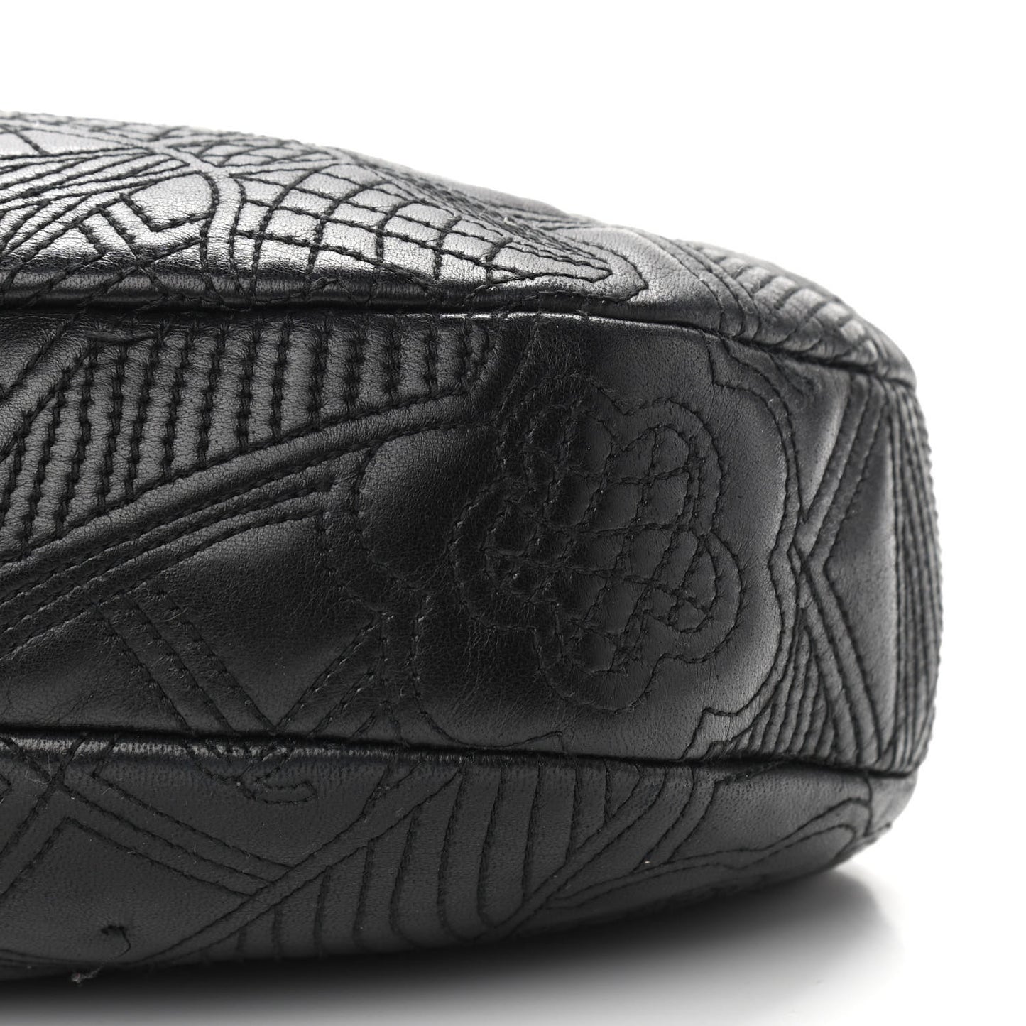 Lambskin Embroidered Frame Bag Black