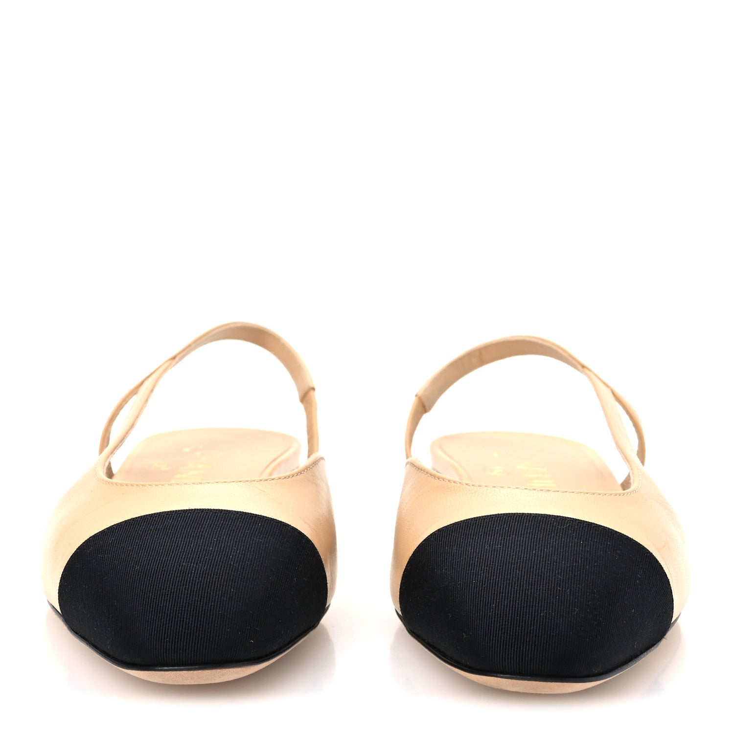 Chanel Goatskin Grosgrain Cap Toe CC Slingback Sandals 37 Beige Black 3 of 10