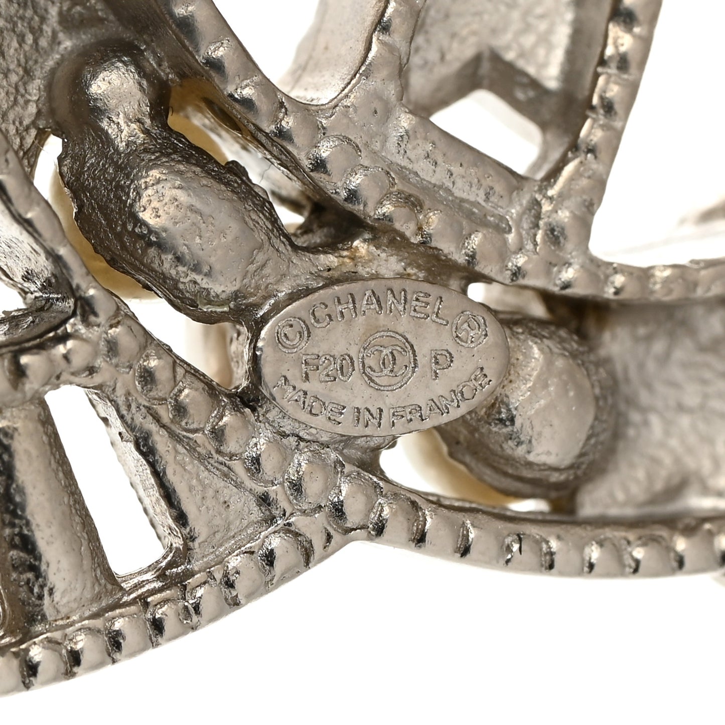 Crystal Pearl CC Star Coco Flapper Brooch Silver