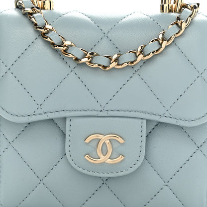 Chanel Lambskin Quilted Top Handle Flap Clutch With Chain Light Blue 7 of 10