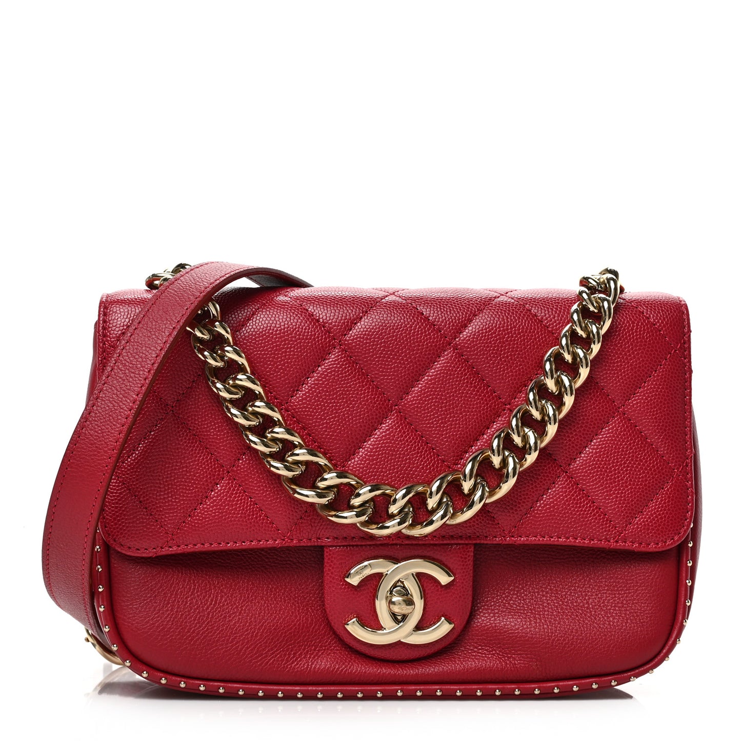 Caviar Quilted Small Studded Flap Red