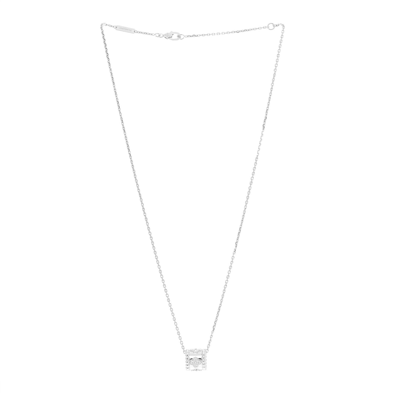 Van Cleef & Arpels 18K White Gold Diamond Small Perlee Clovers Pendant Necklace 3 of 8