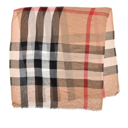 Burberry Wool Silk Gauze Giant Check Lightweight Scarf Camel 2 of 5