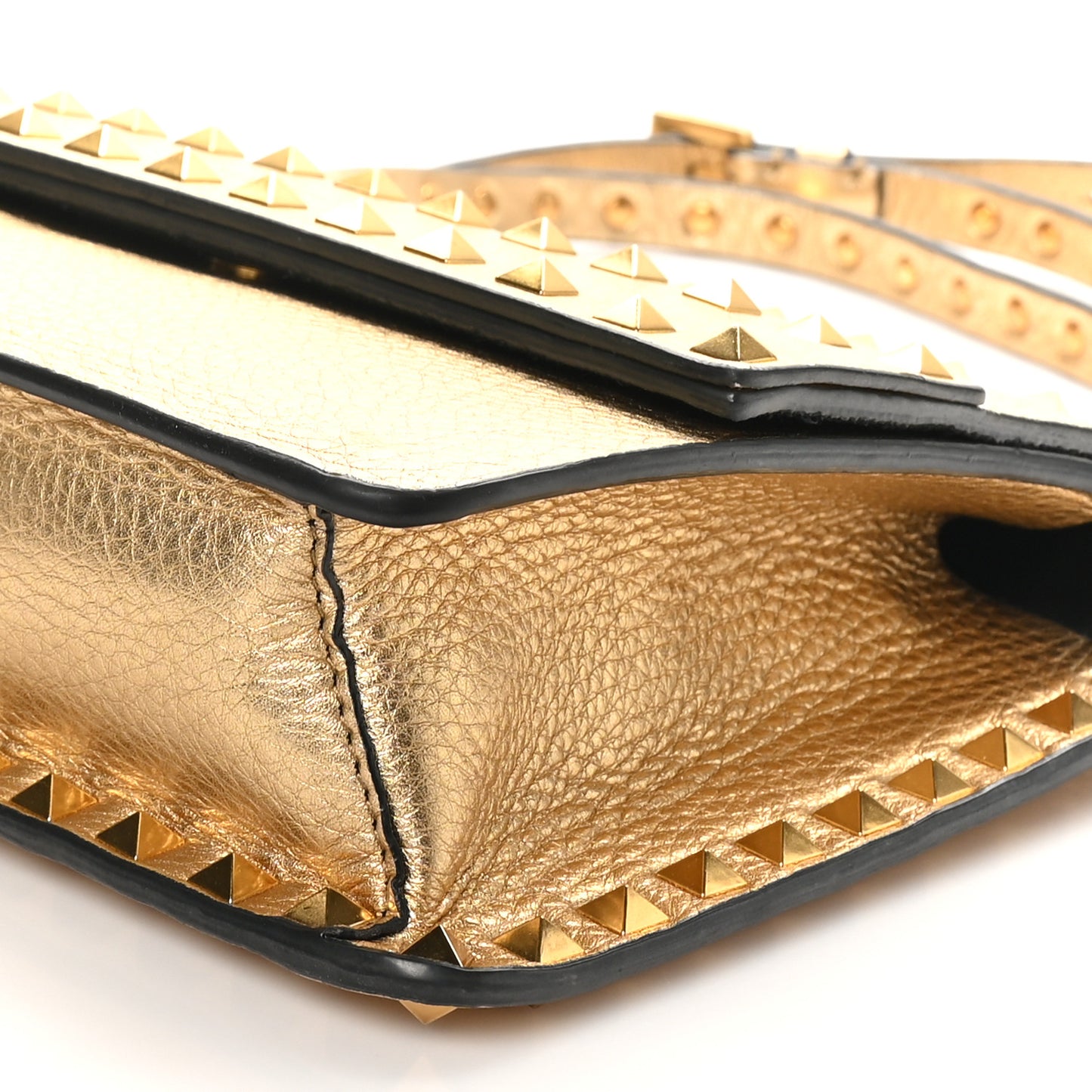 Metallic Vitello Rockstud Side Slip Crossbody Bag  Antique Brass
