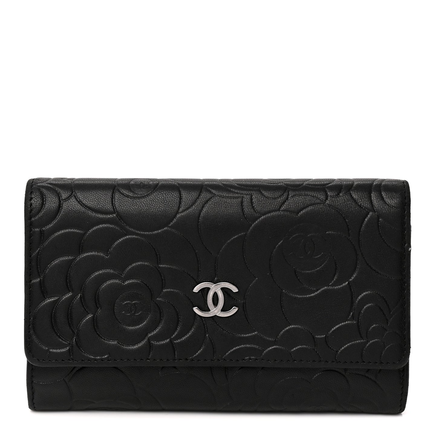 Lambskin Camellia Embossed Medium Wallet Black