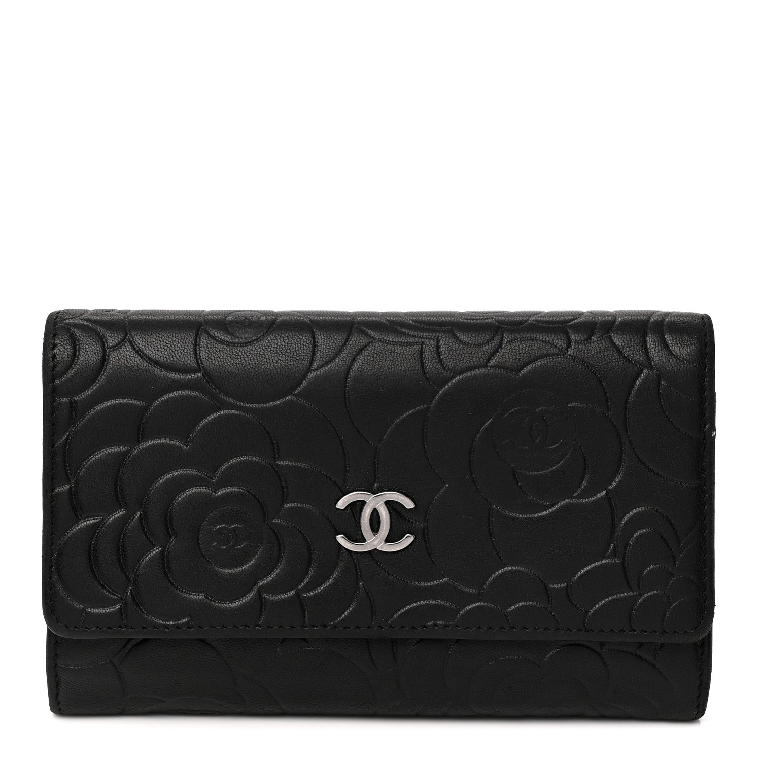 Chanel Lambskin Camellia Embossed Medium Wallet Black 1 of 11