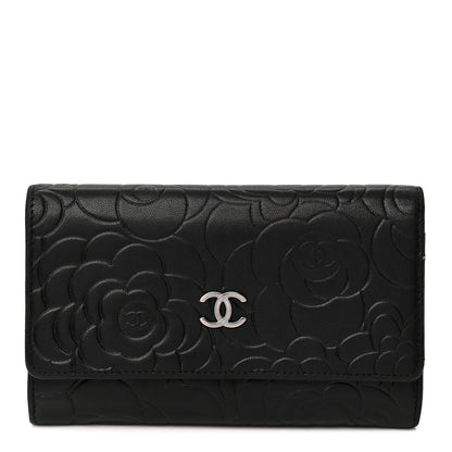 Chanel Lambskin Camellia Embossed Medium Wallet Black 1 of 11