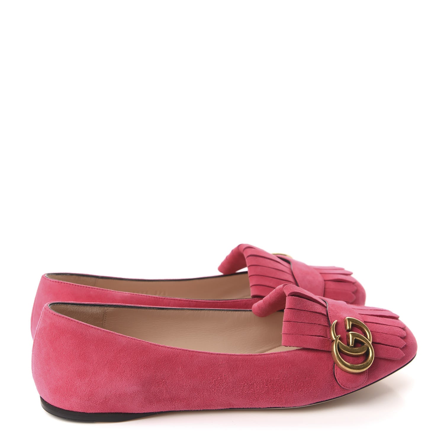 Gucci Kid Scamosciato GG Marmont Fringe Flats 39.5 Hot Pink 4 of 10