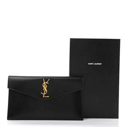 Saint Laurent Smooth Shiny Calfskin Monogram Uptown Pouch Black 10 of 10