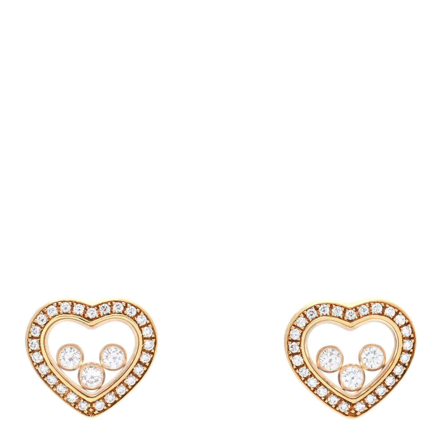 Chopard 18K Yellow Gold Diamond 3 Floating Happy Diamonds Heart Earrings 1 of 5