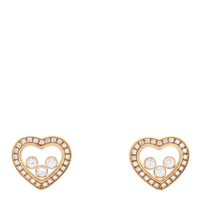 Chopard 18K Yellow Gold Diamond 3 Floating Happy Diamonds Heart Earrings 1 of 5