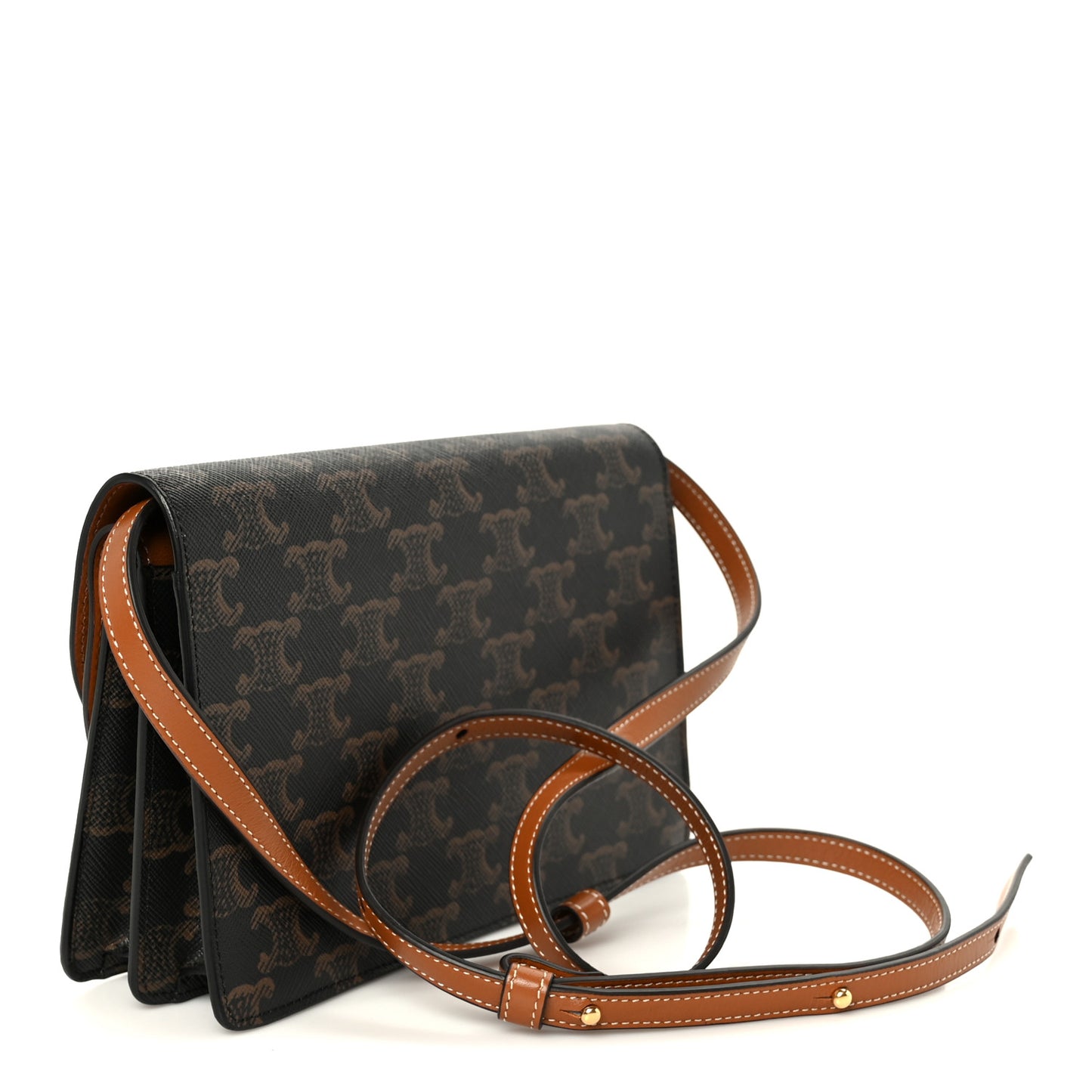 Triomphe Canvas Lambskin Wallet On Strap Tan