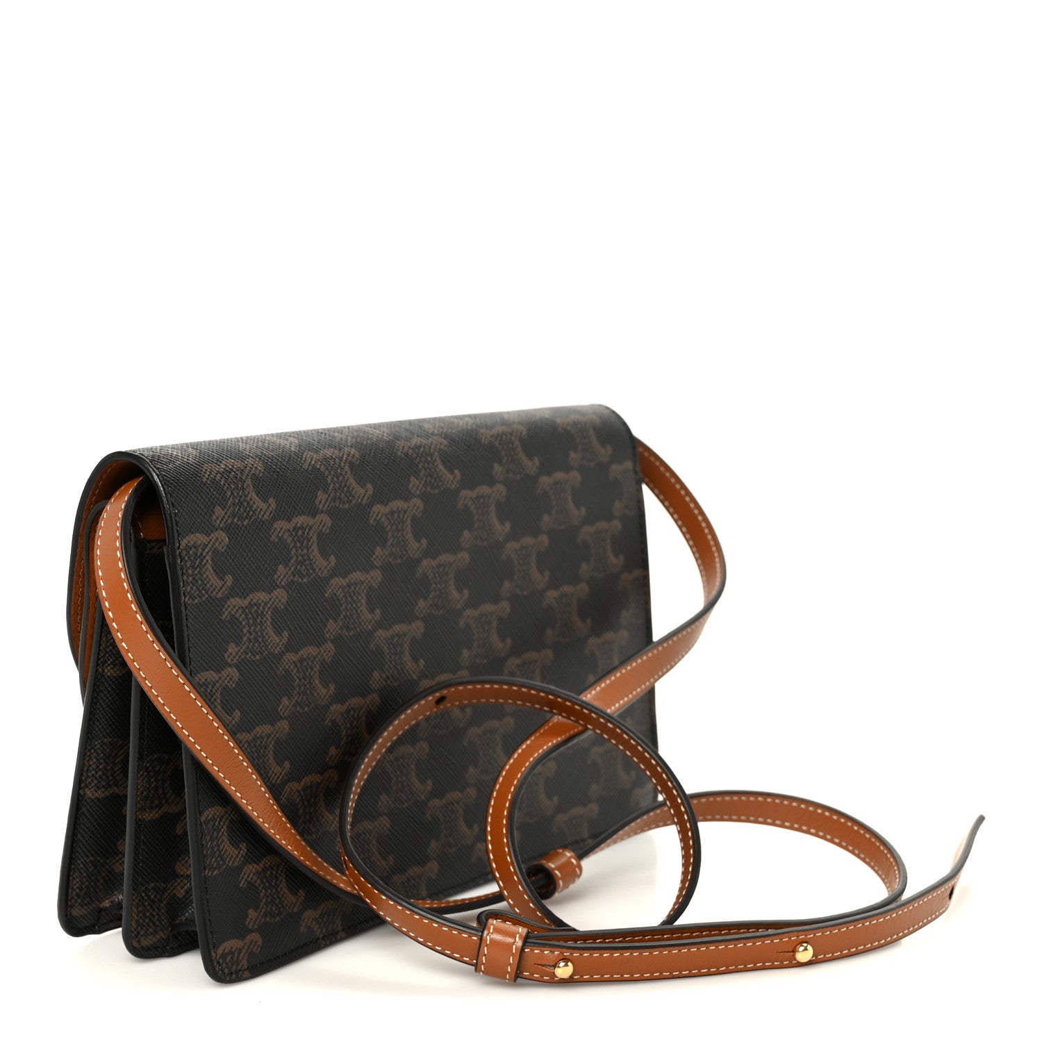 Celine Triomphe Canvas Lambskin Wallet On Strap Tan 3 of 12