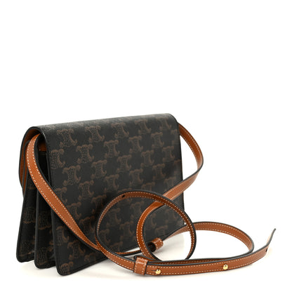 Celine Triomphe Canvas Lambskin Wallet On Strap Tan 3 of 12