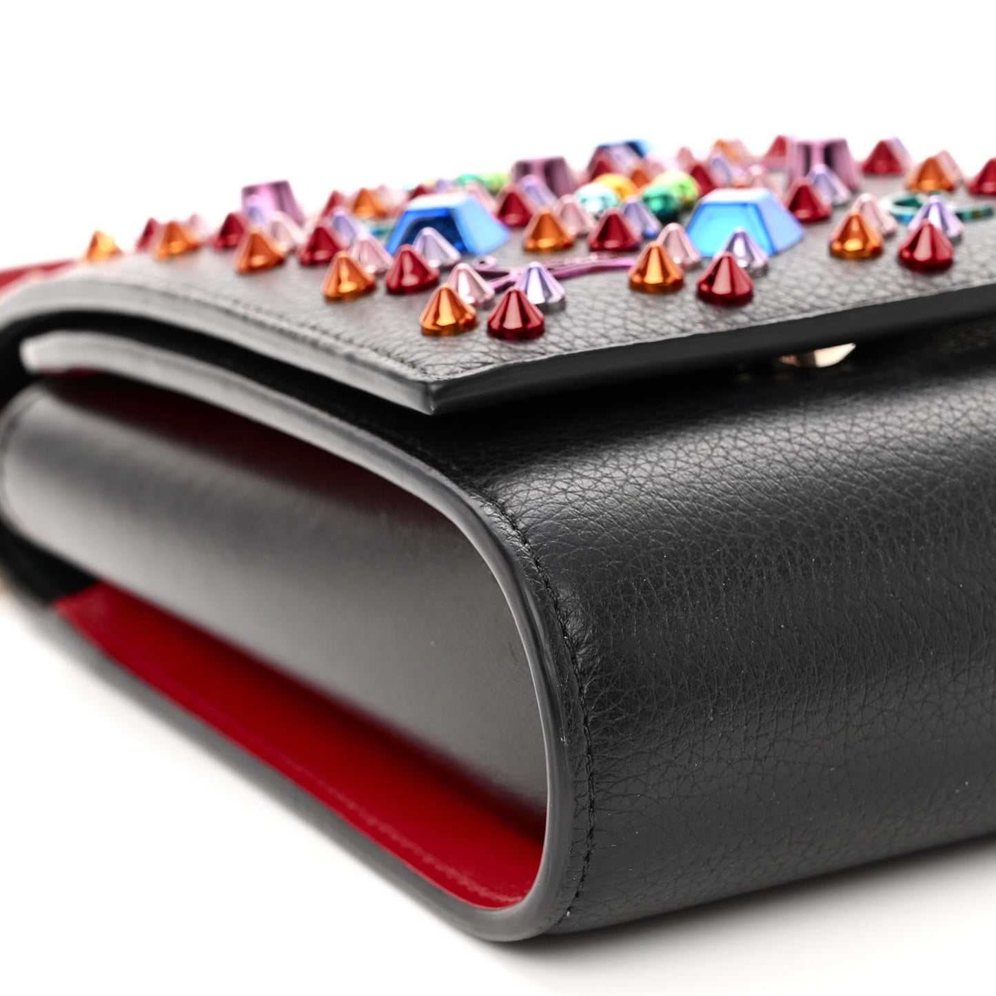 Calfskin Spikes Loubinthesky Paloma Crossbody Phone Case Black Multicolor