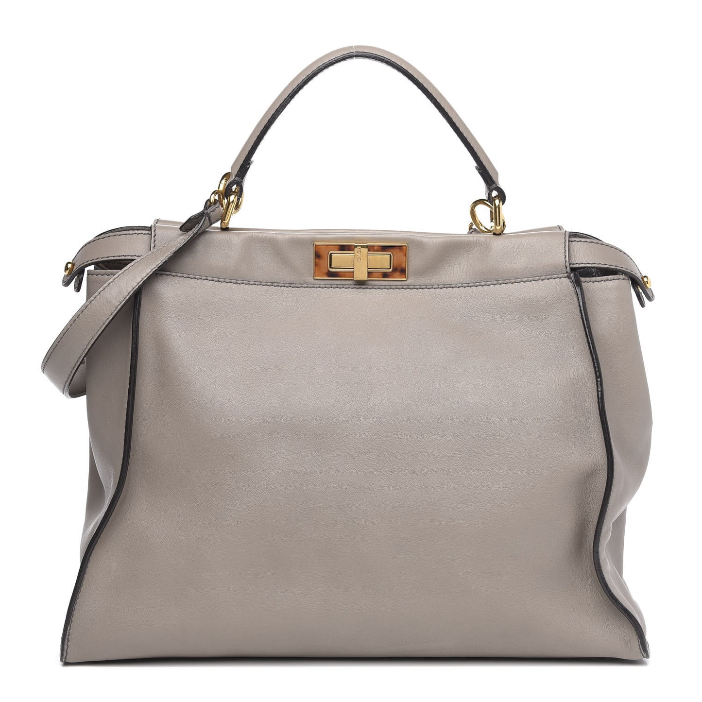 Vitello Seta Suede Plexiglass Tortoise Large Peekaboo Iconic Satchel Asfalto Marrone