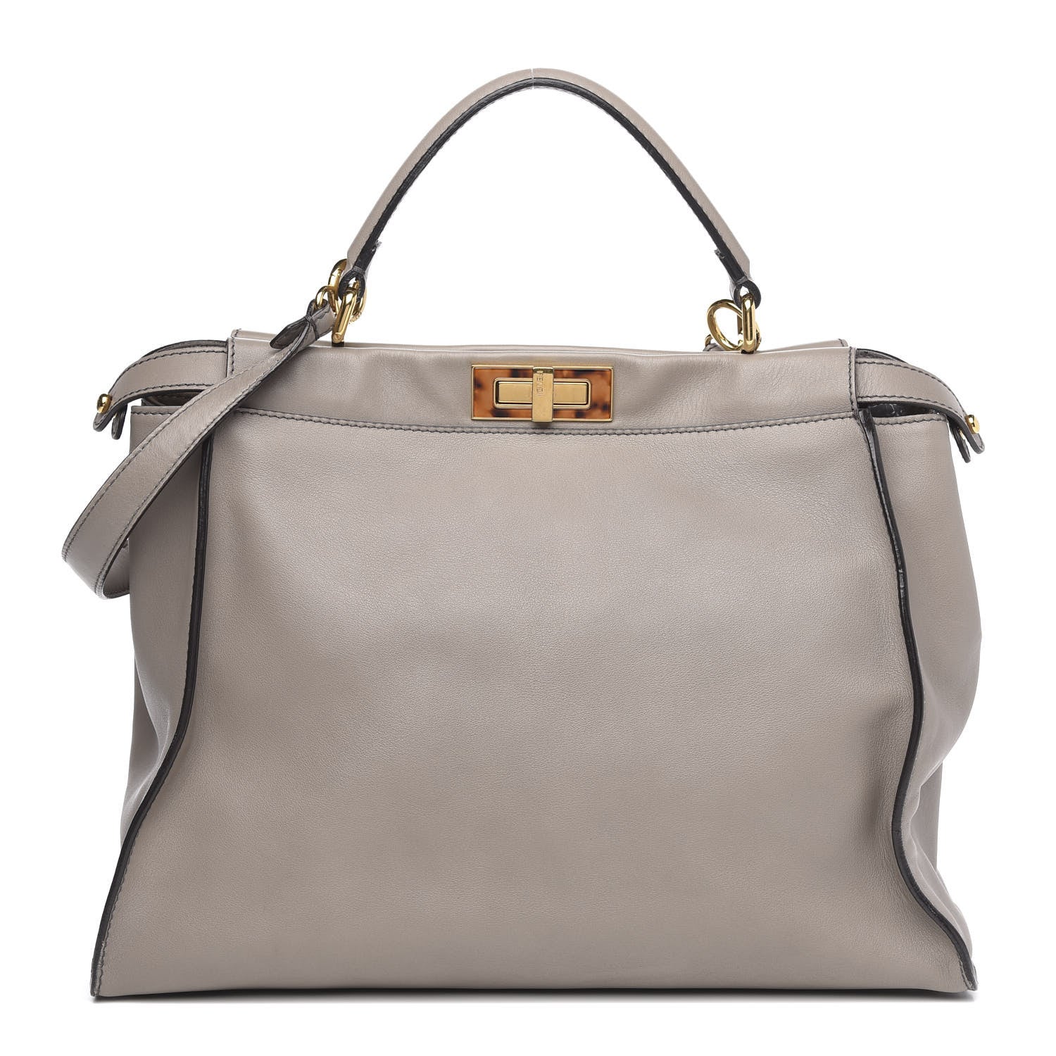 Fendi Vitello Seta Suede Plexiglass Tortoise Large Peekaboo Iconic Satchel Asfalto Marrone 1 of 16